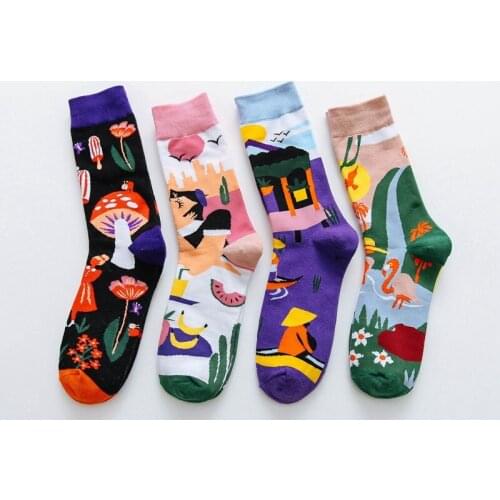 Socks Women Plants Mushroom River Birds Man Sock Cotton Fashion Cool Happy Personality Special Socks Adult Casual Crew Socks