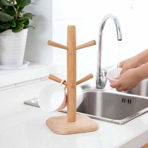 New Wooden Tree Shape Coffee Mug Drying Cups Storage Rack Holder Home Kitchen Drain Hanger Stand Organizer with 6 Hooks