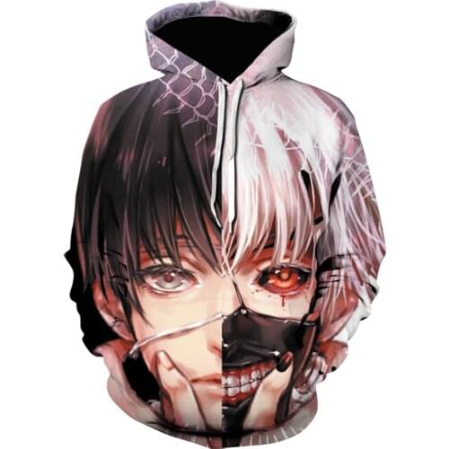 2021 New Hot Sale Tokyo Ghoul 3D Printing Hoodies Ken Kaneki Hooded Hoodie Japan Anime Sweatshirts Cool Tops Jacket Men clothing