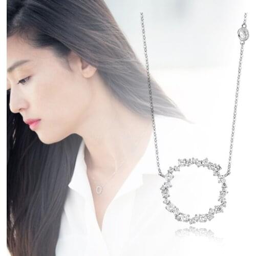 REETI New Arrivals real 925 Sterling Silver Crystal Round Necklaces Pendant Hot Sale Pure Silver Jewelry for Women