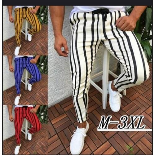 New Fashion Mens Slim Fit Stripe Business Formal Pants Casual Office Skinny Long Straight Joggers Sweat Pants Trousers