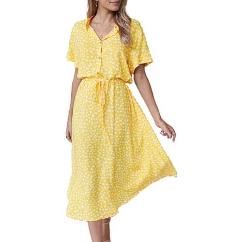 Shirt Dress Boho Dot Print Loose Women Short Sleeve Lace-up Buttons Dress for Dating Beach wear Summer Casual Womens Clothing