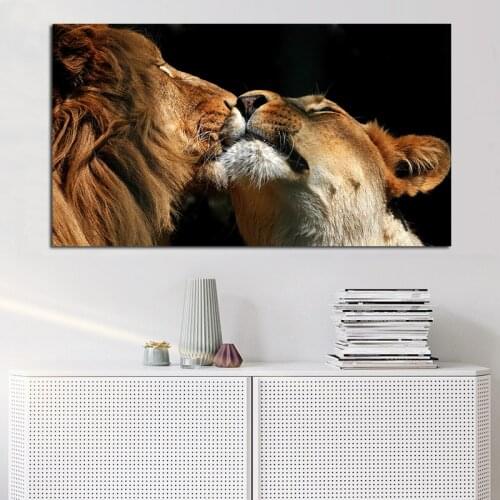 Lion Mother and Son Posters Canvas Prints Animal Kiss Painting Home Decor Wall Pictures for Living Room Soaf NO FRAME