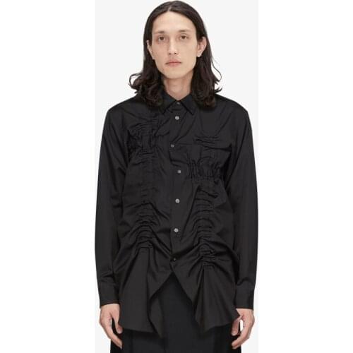 S-7XL!!2020 pleated shirt For men with loose medium length pleated shirt