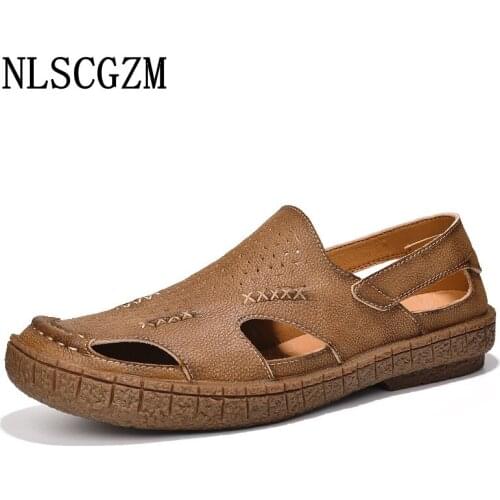 Beach Sandals Men Leather Casual Shoes Man Sandals 2021 Summer Luxury Designer Sandals Slides Zapatos De Vestir De Los Hombres