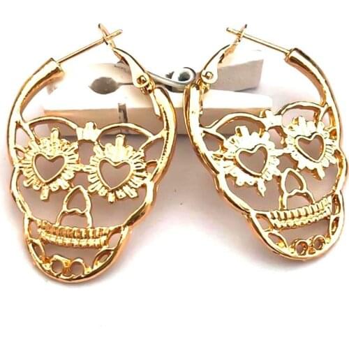 1 Pair New Steampunk Trend Color Skull Stud Earrings Vintage Retro Hollow Skeleton Piercing Ear Gothic Punk Jewelry