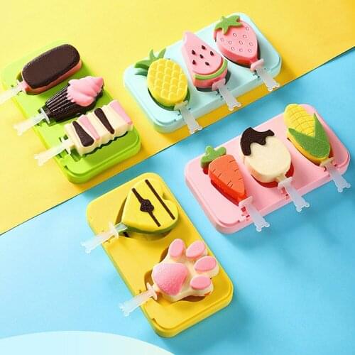 Silicone Ice Cream Mold Cute Cartoon Popsicle Mold Reusable Ice Pop Mold With Lids and Sticks Ice Lolly Mould Home kitchen tools