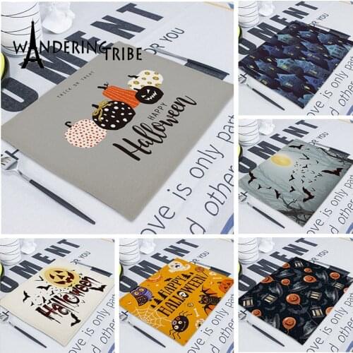 Merry Halloween Table Napkins 42X32cm Cloth Mat Tea Towels Fabric Kitchen Wedding Dish Decoration Paper Napkins Servilletas Tela