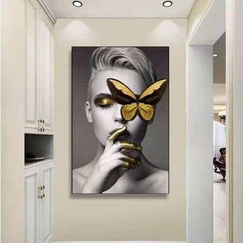 Modern Light Luxury Character Living Room Decoration Painting Butterfly Golden Beauty Hanging Painting Restaurant Mural