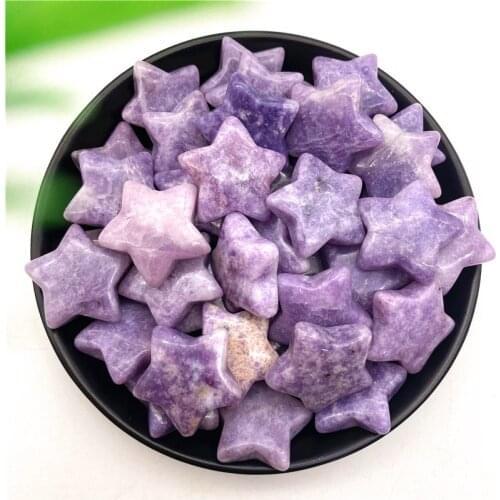 Natural Quartz Star Decoration Stone Crafts Lepidolite Star Shaped Stones Energy Healing Crystal DIY Gift Love Gems