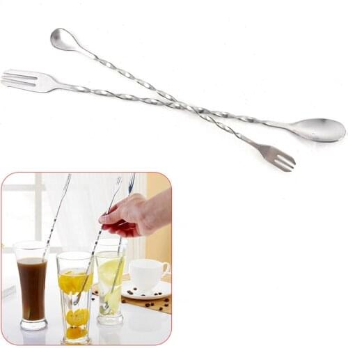 1pc 20/26cm fork spoon Double Head Stainless Steel Cocktail Bar Appliances Spiral Shape Coffee Mixing Spoons Stirring Rod