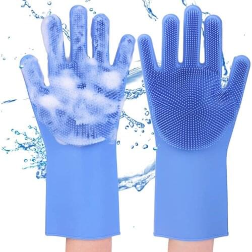 Magic Silicone Dishwashing Gloves Reusable Scrubber Dish Washing Sponge Cleaning Gloves with Brush Scrubbing Kitchen Tools