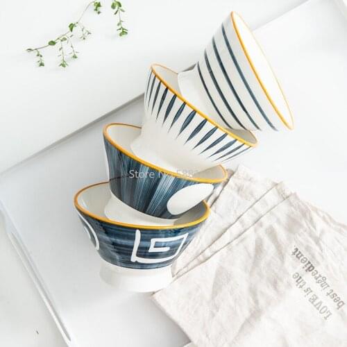 Japanese tableware household combination high bowl ceramic restaurant hotel ceramic rice bowl soup bowl noodle bowl