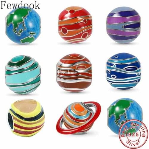 FC Jewelry Fit Original Charm Bracelet 925 Stegling Silver Solar System Planet Color Enamel Bead For Making Women Berloque 2021