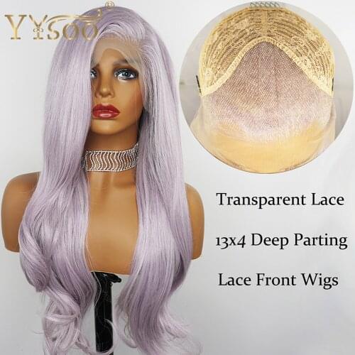 YYsoo Long Body Wave Futura Lace Front Wigs For Women Girls13x4 Purple Mixed White Glueless Ombre Synthetic Wig Mixed Highlights
