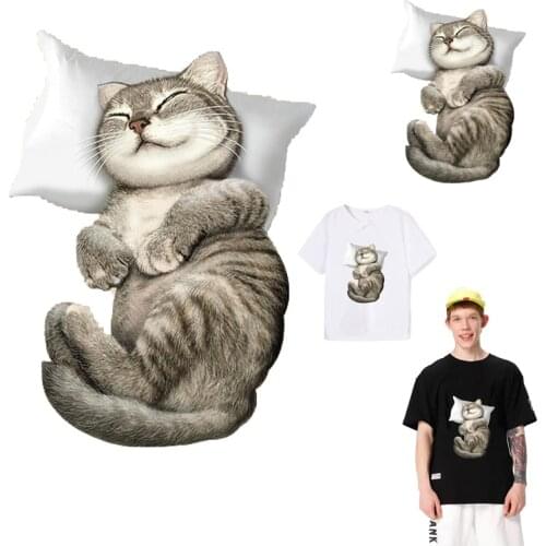 Funny sleep cat iron on transfers for clothes patch iron on transfer stickers patches vinyl transfer applique on t-shirt Hoodie