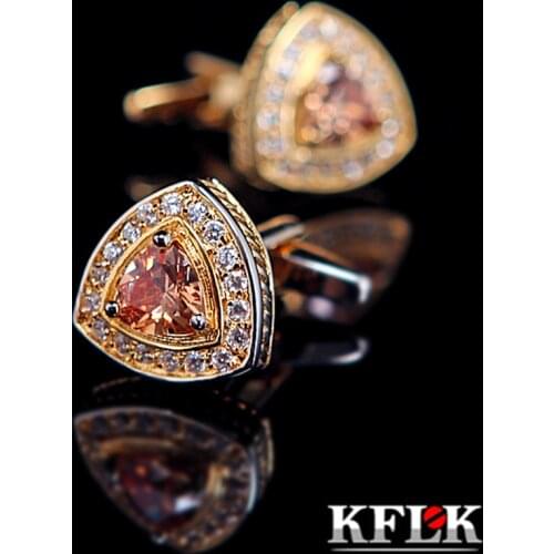 KFLK shirt cufflink for mens designer Brand Crystal Gold-color Cuff link Button male High Quality Luxury Wedding guests