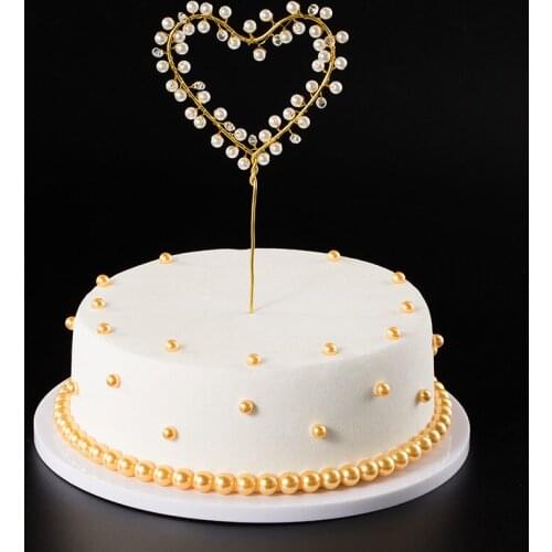 Pearl Cake Toppers Heart Shape Wedding Cupcake Topper Happy Birthday Party Decoration Baby Shower Cake Decorating Tools