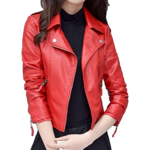 Ladies Motorcycle Leather Jackets Spring Autumn Women Faux Leather Moto Biker Jacket Female PU Leather Zipper Coat Outwear K306