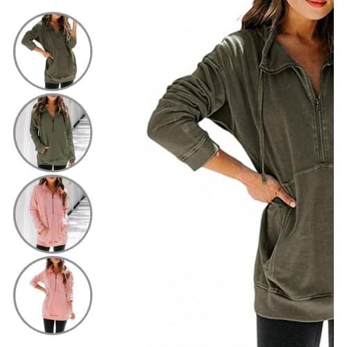 Top Casual Solid Color Large Pocket Sweatshirt Women Autumn Coat Patchwork Streetwear