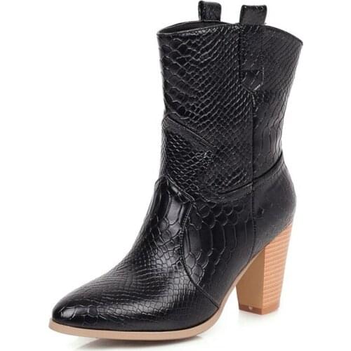 Women Ankle Boots Autumn Winter Warm Shoes High Heels 7.5 Cm Slip on Botas De Mujer Goth Chunky Heels Boots Plus Size 47 508