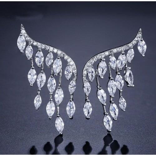 Fashion Europe Style Zirconia Bridal Wedding Jewelry Tassels Austrian Crystal Stud Earrings For Women