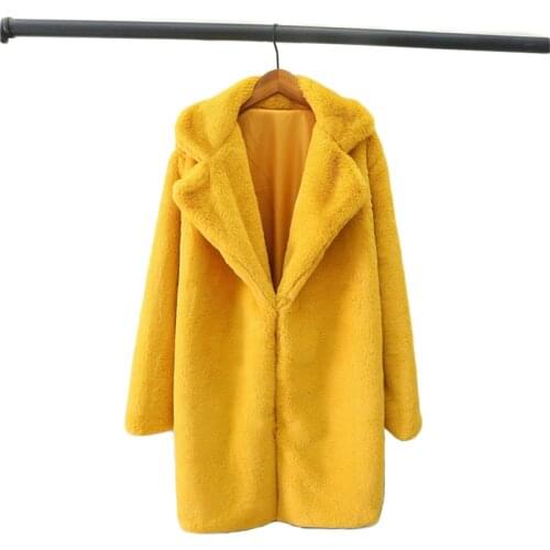 Faux Fur Coat Women Yellow 4XL Plus Size Loose 2020 Autumn Winter New Fashion Gray Thick Warmth Rabbit Fur Jacket Feminina