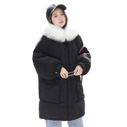 Winter Down Jacket Coat Women Warm Hooded Down Cotton Parkas Coats Female Long Cotton-padded Coat Ladies Big Fur Collar Overcoat