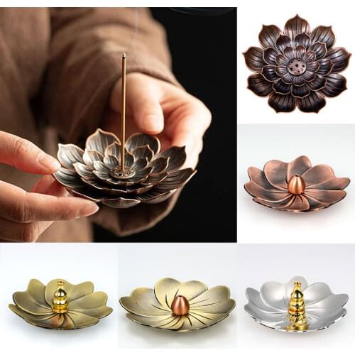 1PC Ash Catcher Incense Burner Plate Lotus Retro Stick Holder Bronze Copper Alloy Line Incense