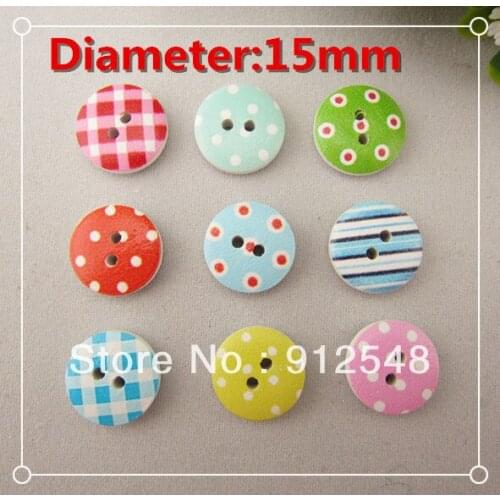 200 Mixed Multicolor 15mm polka dot small polka dot rustic plaid handmade diy accessories small wooden buttons,JBT1597