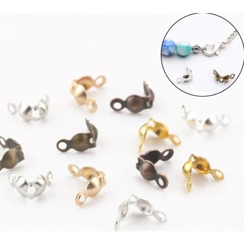 200pcs Gold Silver Color Ball Chain Calotte End Crimps Beads Connector Clasp Fitting Components For DIY Jewelry Making 7*4mm