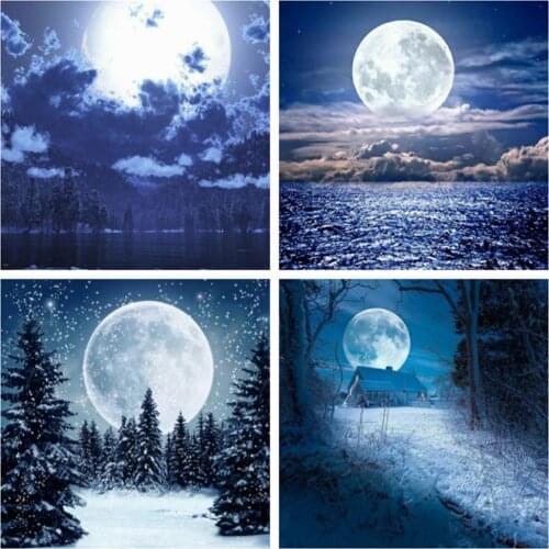 Huacan 5d Diamond Painting Moon Home Decor Mosaic Embroidery Night Landscape Cross Stitch Handmade Gift