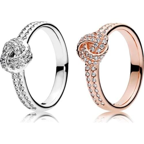 BaoFu New 925 Sterling Silver Ring Shining Love Knot Buckle 2 Color Choice Popular Women Wedding Ring Gift High Jewelry