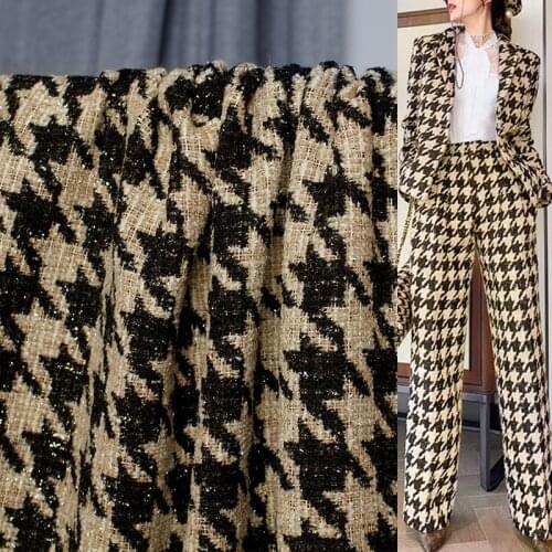 White Waxberry France Fil-Lumiere Houndstooth Tweed Fabrics Garment Materials Autumn Jacket Sewing Cloth Tailor Freeshipping