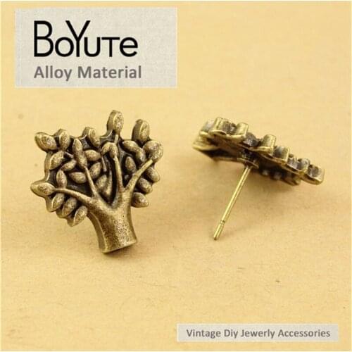BoYuTe (30 Pieces/Lot) 16*17MM Vintage Style Antique Bronze Plated Zinc Alloy Materials Tree Ear Stud Pendant Diy Jewelry