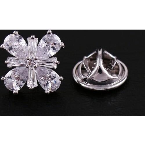 Crystal CZ clover lapel collar pin brooch mini high-grade Micro insert anti exposure shirt collar for lady or men
