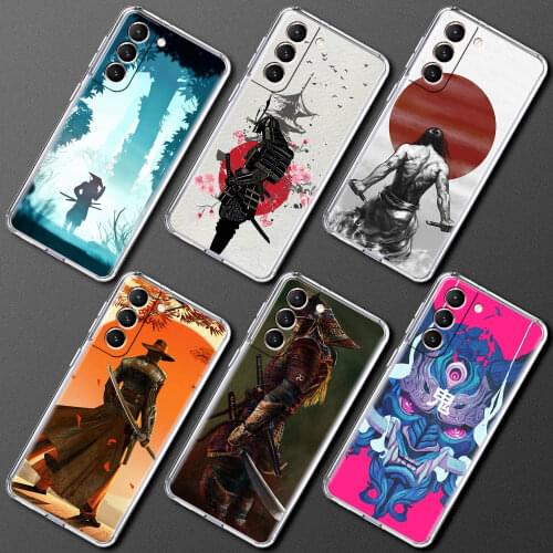 Case for Samsung Galaxy S20 FE S21 Ultra S10 Plus Phone Cover Note 20 10 Lite S9 Transparent Back Soft Coque Samurai Japan Art