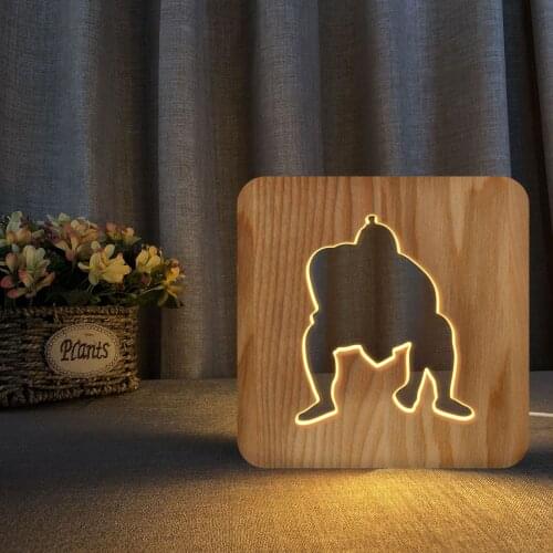 Wood Hollow Carving Japanese Sport Shape Led Night Light Usb Table Lamp for Home Bedroom Decor Creative Gift for Friends