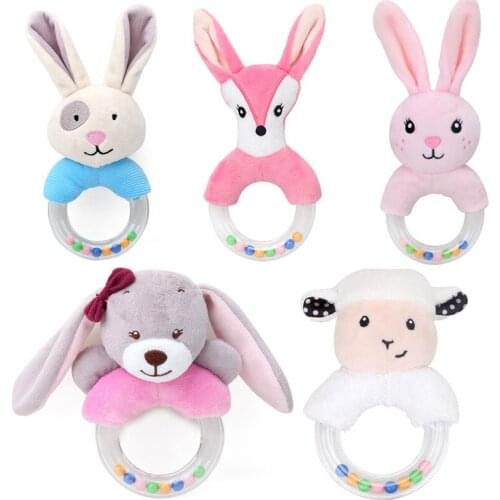 QWZ Hot Cute Baby Rattle Toys Rabbit Plush Baby Cartoon Bed Toys for Newborn 0-24 Months Educational Toy Sheep Bear Hand Bells