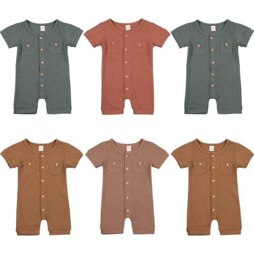 Pudcoco Rompers Baby Solid Color Short Sleeve Round Neck Button Playsuit Jumpsuit Leotard for Party Birthday