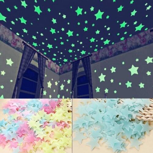 100pcs Kids Bedroom Fluorescent Wall Sticker Glow In The Dark Stars Wall Stickers Stars Luminous luminous Sticker 3cm