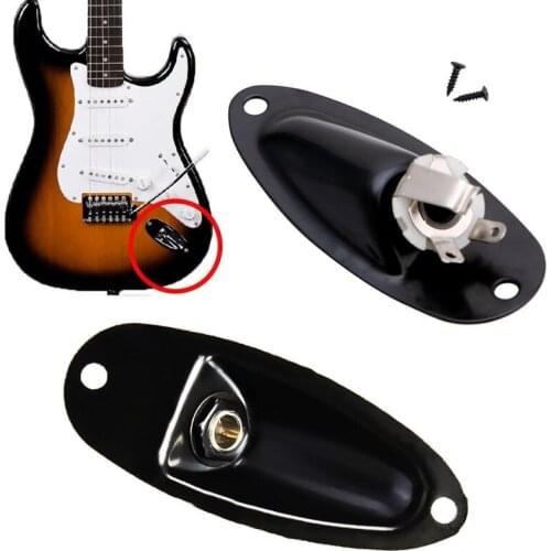 Black Boat Input Output Jack Plate Socket With Screws for Fender Strat Guitar