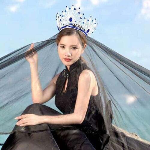 HIMSTORY Luxury Beauty Show Big Crown King Princess Queen Tiaras Headband Large Tiara World Miss Baroque Bridal Hair Jewelry