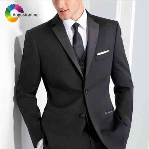 Tailored Black Groom Suit Wedding Suits for Men Slim Fit Best Man Blazers 3Piece Jacket Pants Vest Groomsmen Tuxedo