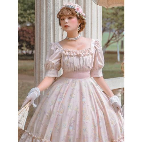 Classic Pink Lolita Dress Short Sleeves Pleated Ruffles Lolita One Piece Dresses