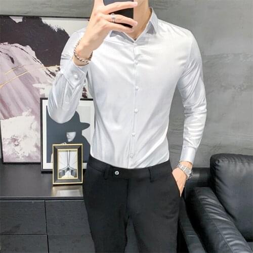 Korean Slim Fit Long Sleeve Men Casual Shirts 2020 New Solid All Match Business Formal Wear Gentlemen Tuxedo Dress Blouse Homme