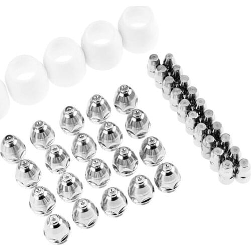 GTBL 45Pcs P80 Electrode Tips 1.3 Nozzle Shield Cup for P-80 Plasma Cutter Torch Consumable 80-100A Welding Soldering Tool