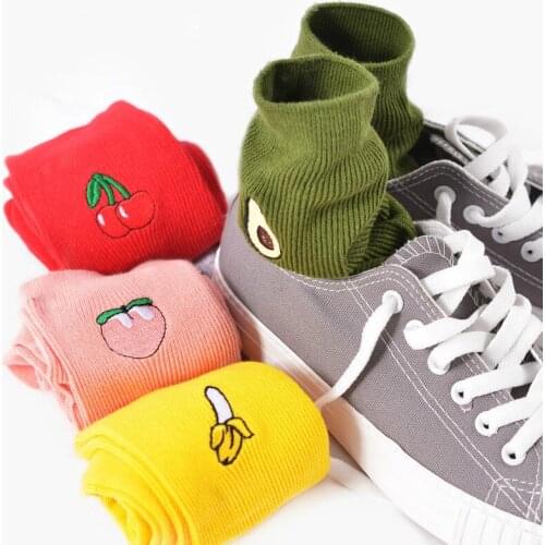 Cotton Cute Fruit Print Womens Socks Meias Retro Embroidery Long Colorful Funny Socks Women Girls Multicolor Sock for women