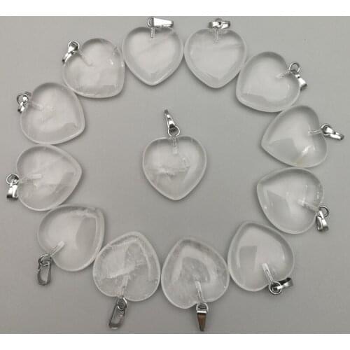 Fashion Natural white crystal stone pendant Charms 20mm heart Necklace pendants for jewelry making Wholesale 50pcs/lot