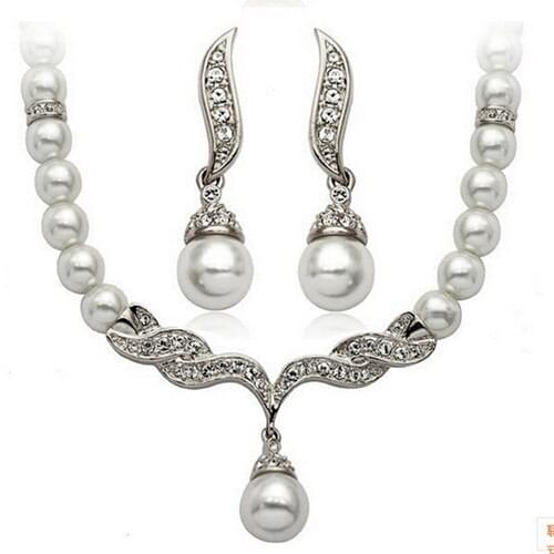 Fashion Wedding Wings Angel Faux Pearls Necklace Earrings Jewelry Set Gift